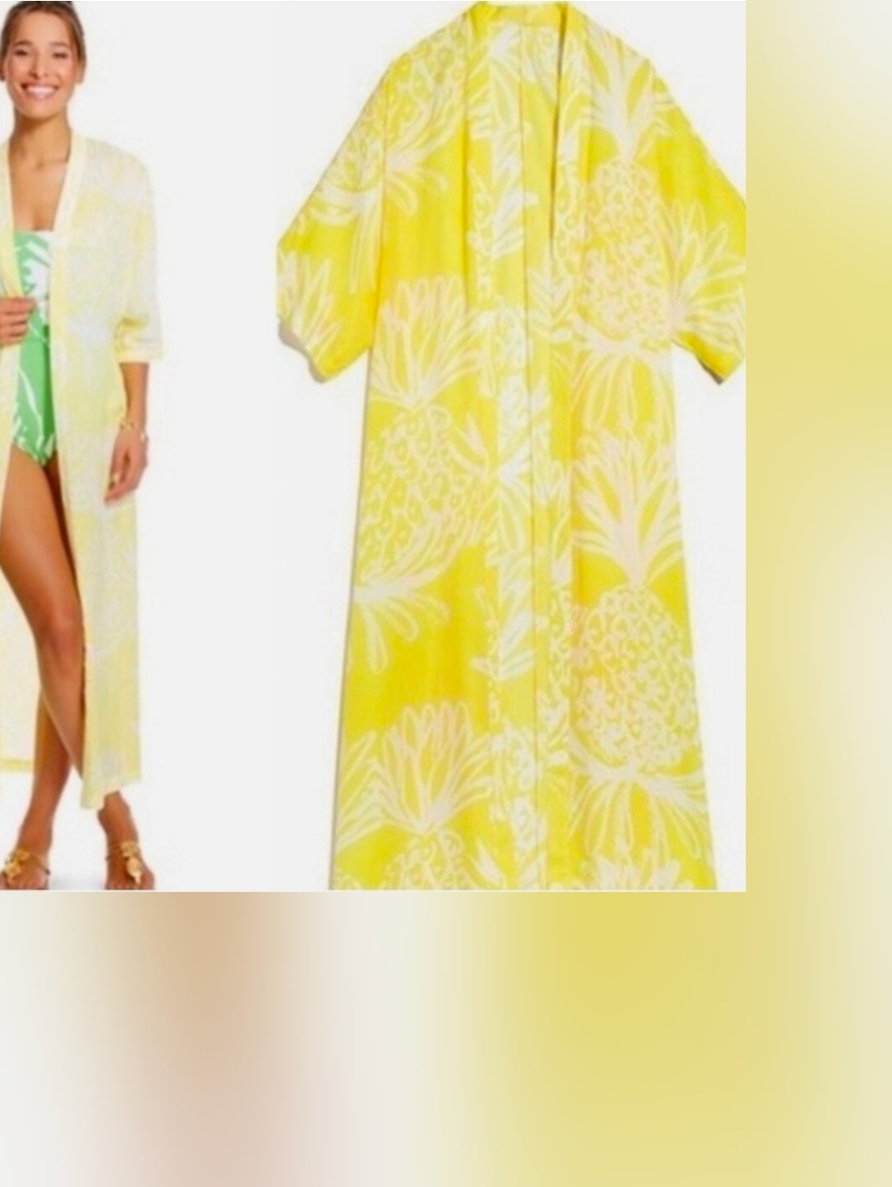 Lilly Pulitzer For Target Yellow and White Floral Kimono Robe Size L
